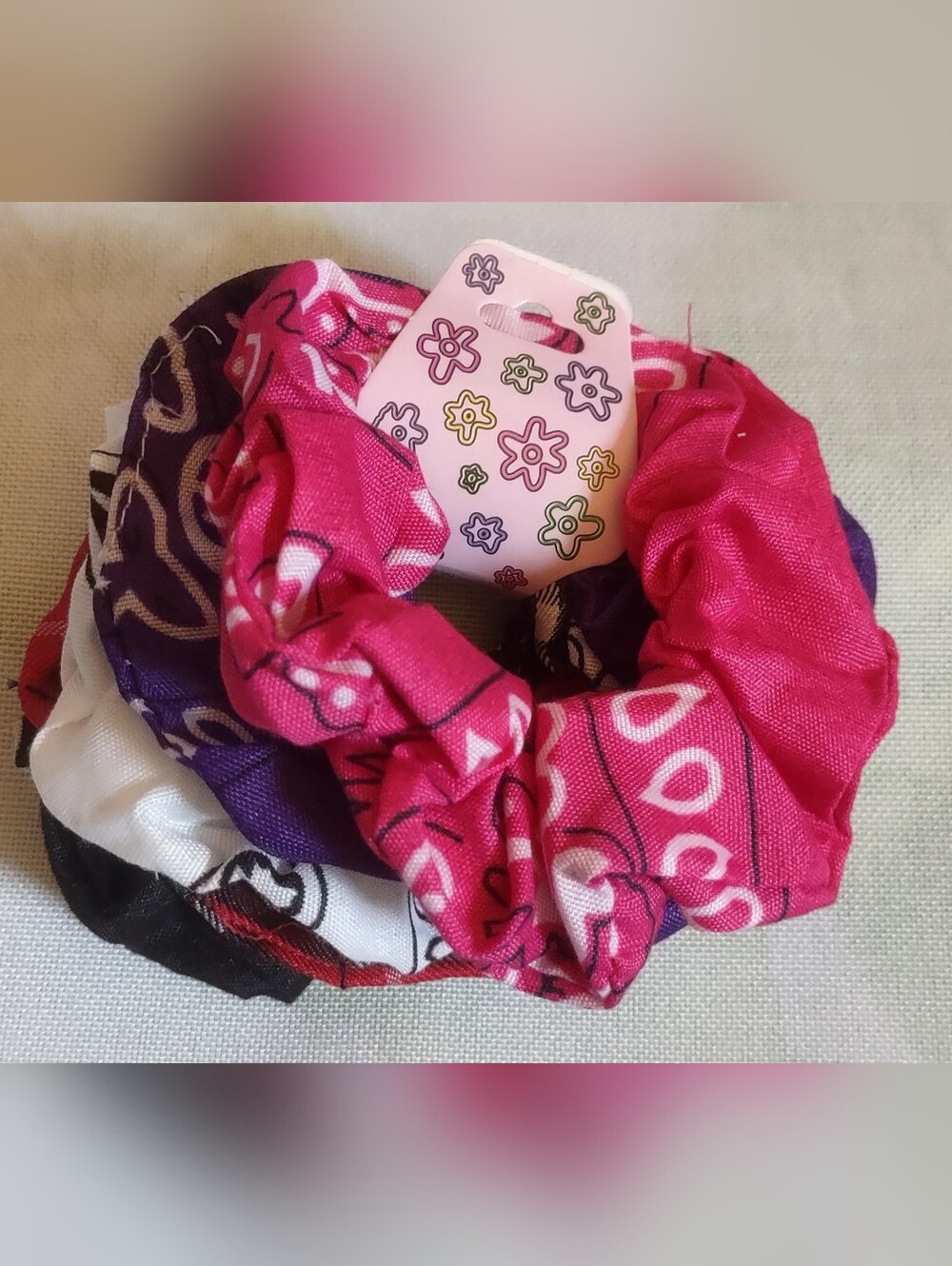 Patterned Fabric Scrunchie Set - Women Accessories
